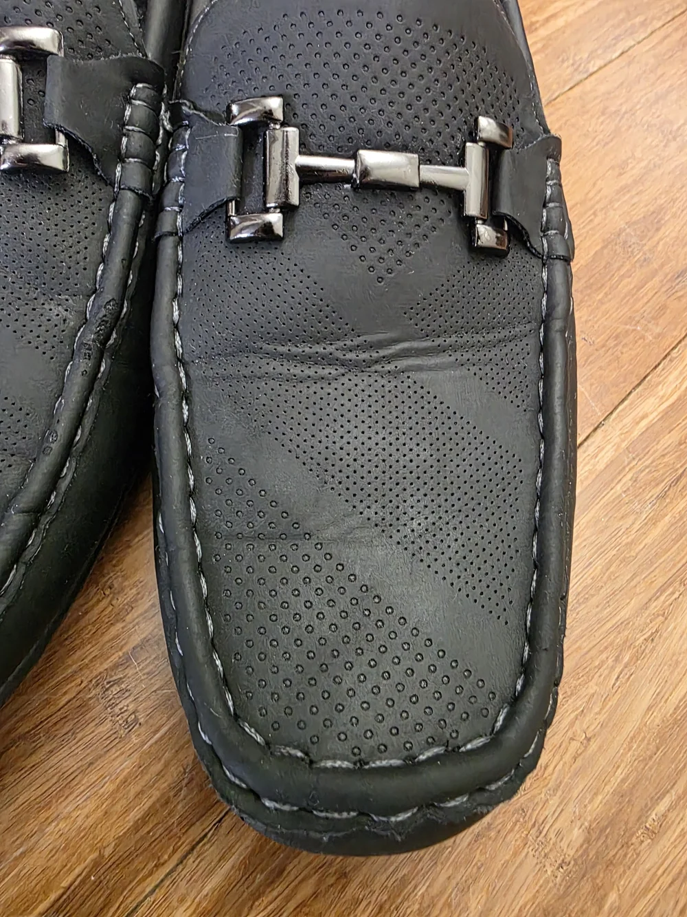 Men's Black Slip-On Driving Loafers with Metal Bit